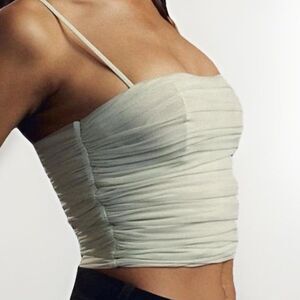 Babaton Aritzia Mint Green Luxor Ruched Mesh Top Size 2 Cropped